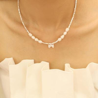 VINTAGEPINK Collier Giselle Perle Ruban Argent [925 SV]