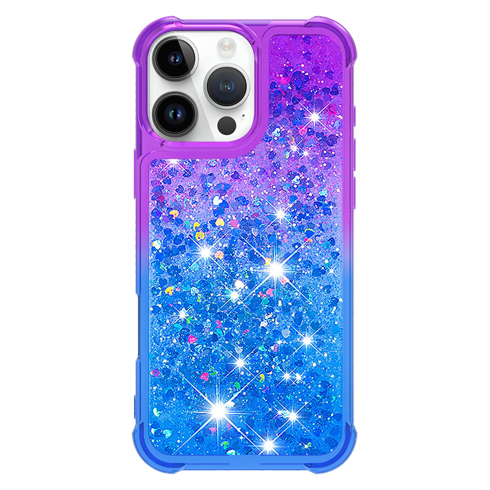 

For iPhone 16 Pro Max TPU Case Gradient Quicksand Phone Back Cover Purple+Sky Blue