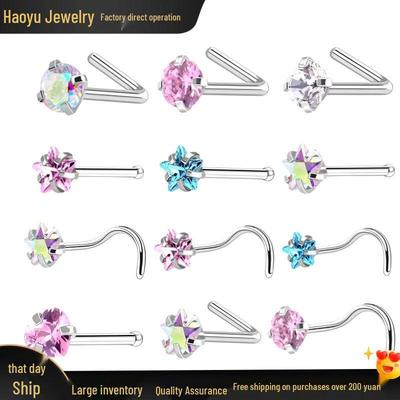Beliebte europäische und amerikanische L-förmige Zirkon-Nasenstecker & Ohrringe