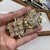 Temperament Earrings Round Full Diamond Stud Earrings Female Trend Versatile Jewelry Internet Celebrity Street Shot