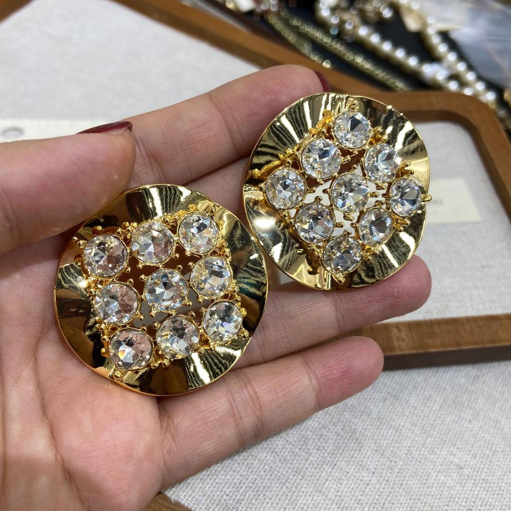 Temperament Earrings Round Full Diamond Stud Earrings Female Trend Versatile Jewelry Internet Celebrity Street Shot