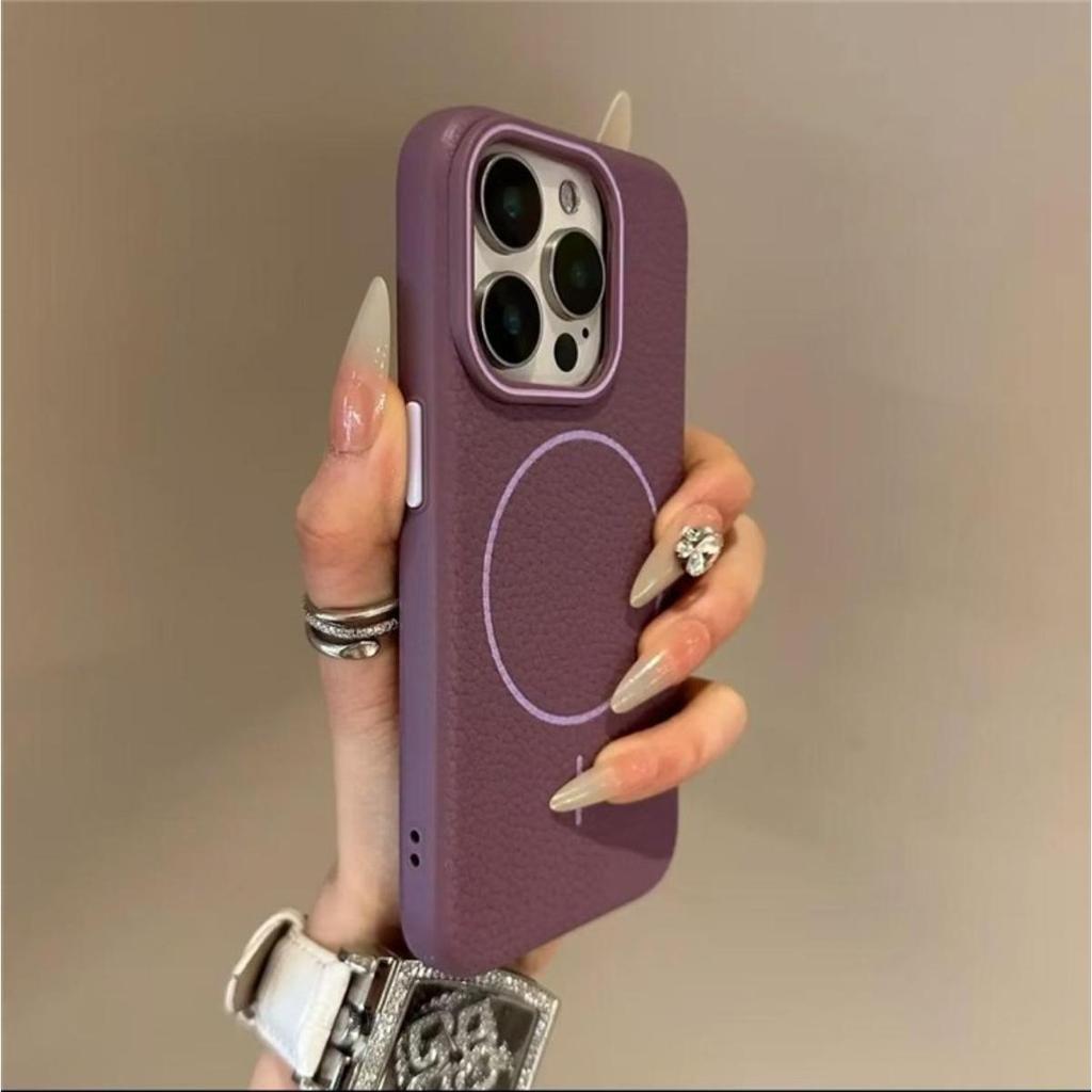 Pouzdro z PU kůže se vzorem liči s magnetickým uzávěrem pro iPhone 16 15 14 Plus 13 12 11 Pro Max pro bezdrátové nabíjení Magsafe, měkký kryt