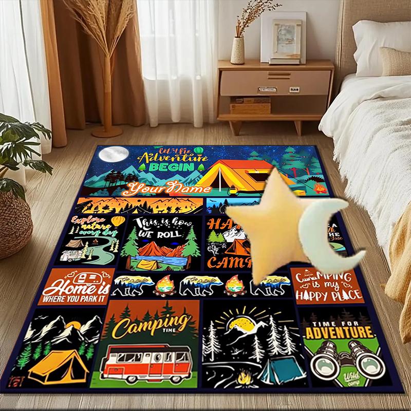 1PC Custom Name Adventure Collage Theme Floor Mat Ideal for Living Room, Game Rooms, Office, Bedroom, Floor Mat Playful Design