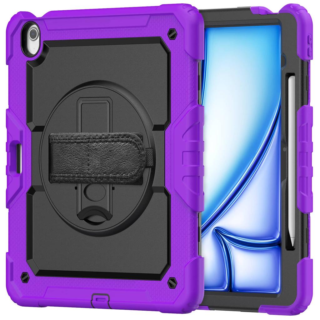 For iPad (A16) 11th Air 11 Air 13 M3 () - Heavy Duty Protective Cover with Screen Protector, Shoulder Strap & Pencil Holder