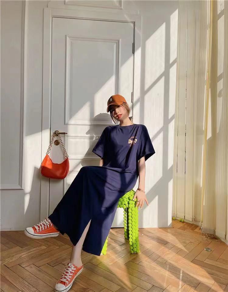 Plus Size Korean Style Printed T-Shirt Dress: Knee-Length Skirt for Summer Fashion