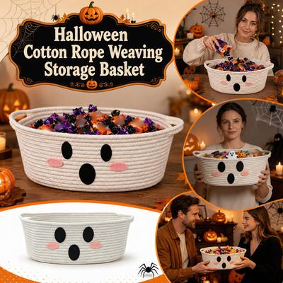 Halloween Cotton Rope Storage Basket with Handles for Candy and Snacks