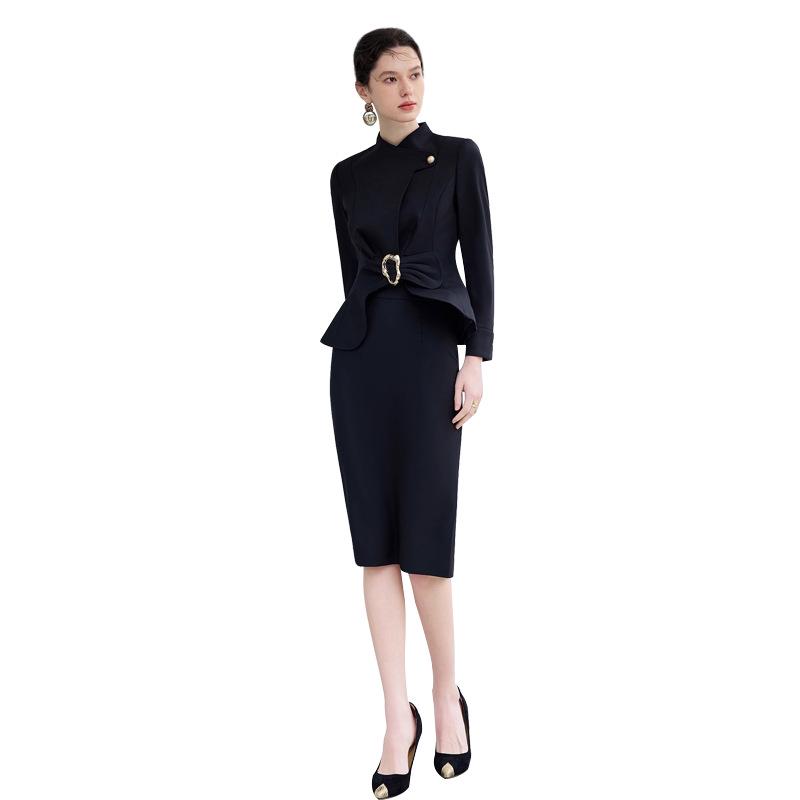 Black Trendy Women's Skirt Suit - Professional & Stylish Executive Workwear for Spring & Autumn