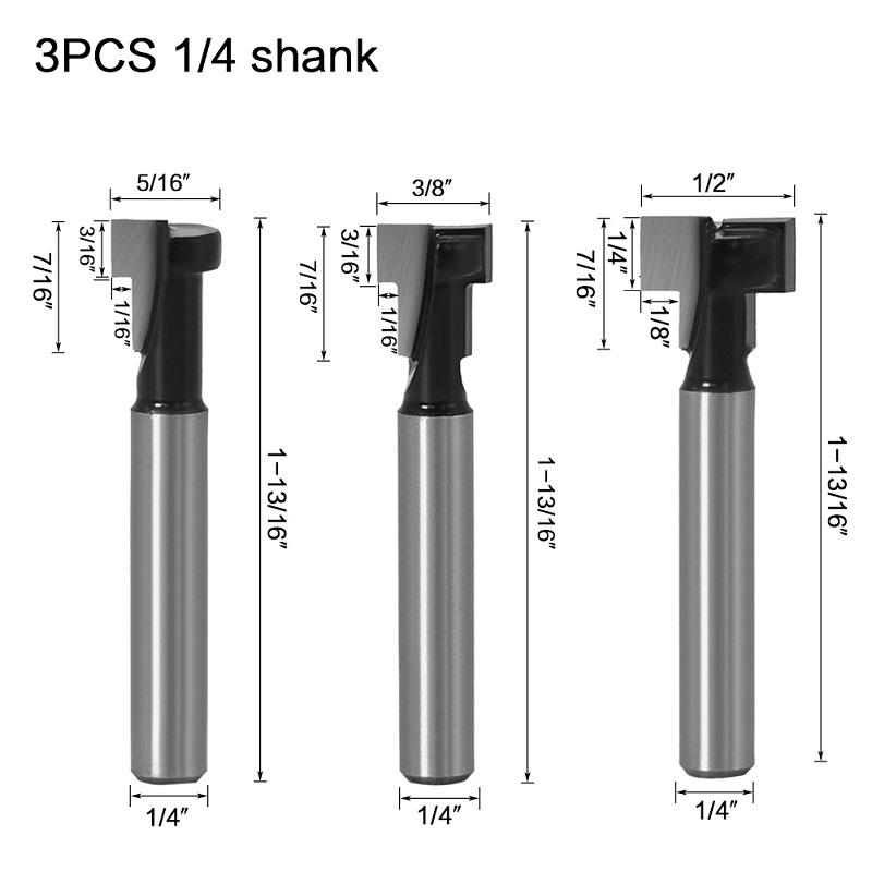 3pcs/set 1/4" 6mm 8mm Shank T-Slot Cutter Router Bit Set Hex Bolt Key Hole Bits T Slotting Milling Cutter for Wood Woodworking