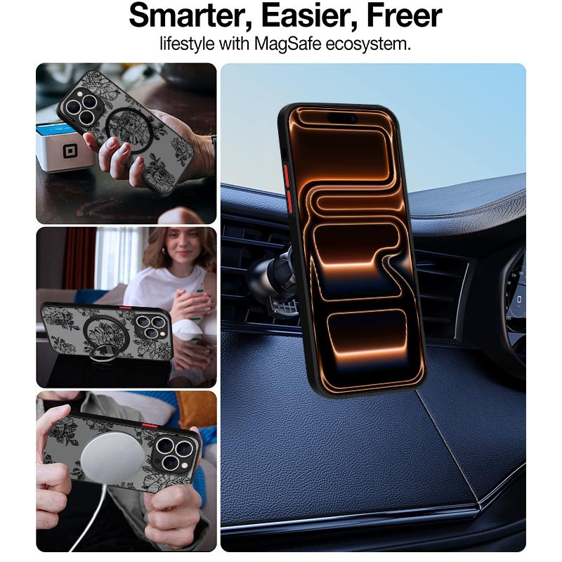 Magnetic Simple Flower Phone Case For iPhone 17 15 16 Pro Max 14 13 Pro 17 For Magsafe Wireless Charge Soft Edge Hard PC Cover