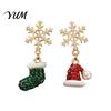Dangle Earrings for Christmas Parties 1 Pair Earrings, Sparkling Snowflake Red Santa Hat Green Festive Winter Holiday Accessories Stocking Asymmetric