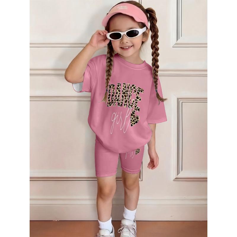 Girls' Summer Birthday Print Short-Sleeved Shorts Set - Fresh Light-Colored Children's Casual Outfit