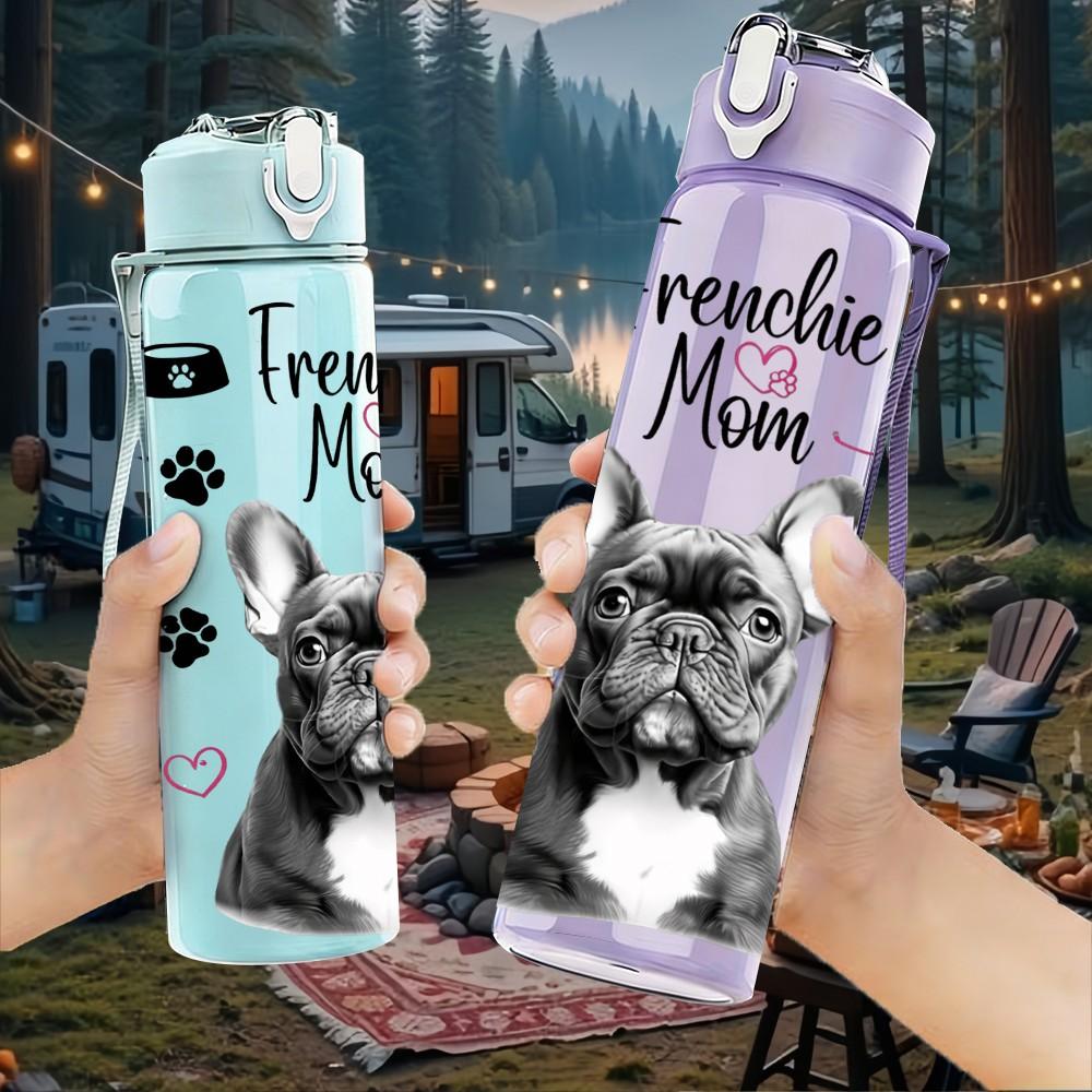 1PC French Bulldog Terrible Mom Quote Art 750ml Color Plastic Sports Water Bottle Leakproof Flip Straw Lid Suitable for Sports Office Home Use
