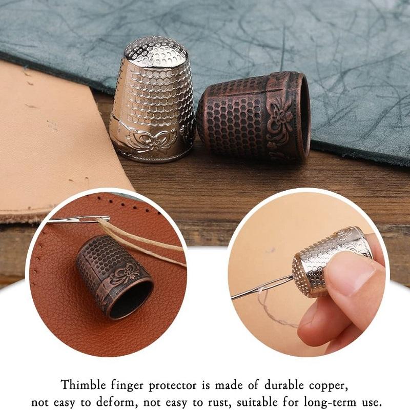 BUDDUR Vintage Hand-working Thimble Kit With Finger-cot And Adjustable Metal Finger Shield Ring For Sewing DIY Handmade Craft