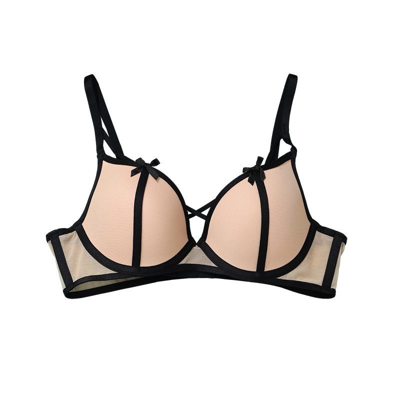 

French underwear summer thin sexy cross-strap lace bra small breasts show large gathering anti-sagging underwear 70B чорний