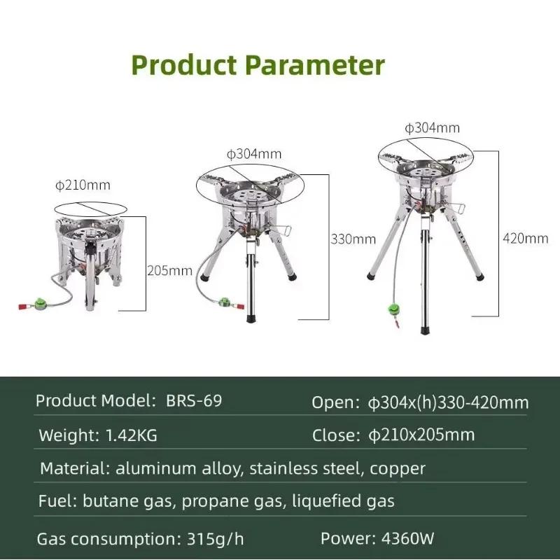 Portable Outdoor Gas Stove 4360W High Power Camping Gas Stove Adjustable Height Foldable Gas Burner Windproof Stove for BRS-69
