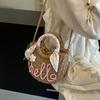 Moon Shaped Woven Underarm Bag Ribbon Knitted Shoulder Bag Fashion Beach Straw Bag  Travel