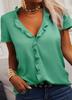 Women's Ruffle Neck Short Sleeve Blouse Loose Fit Elegant Solid Color Casual Office Top