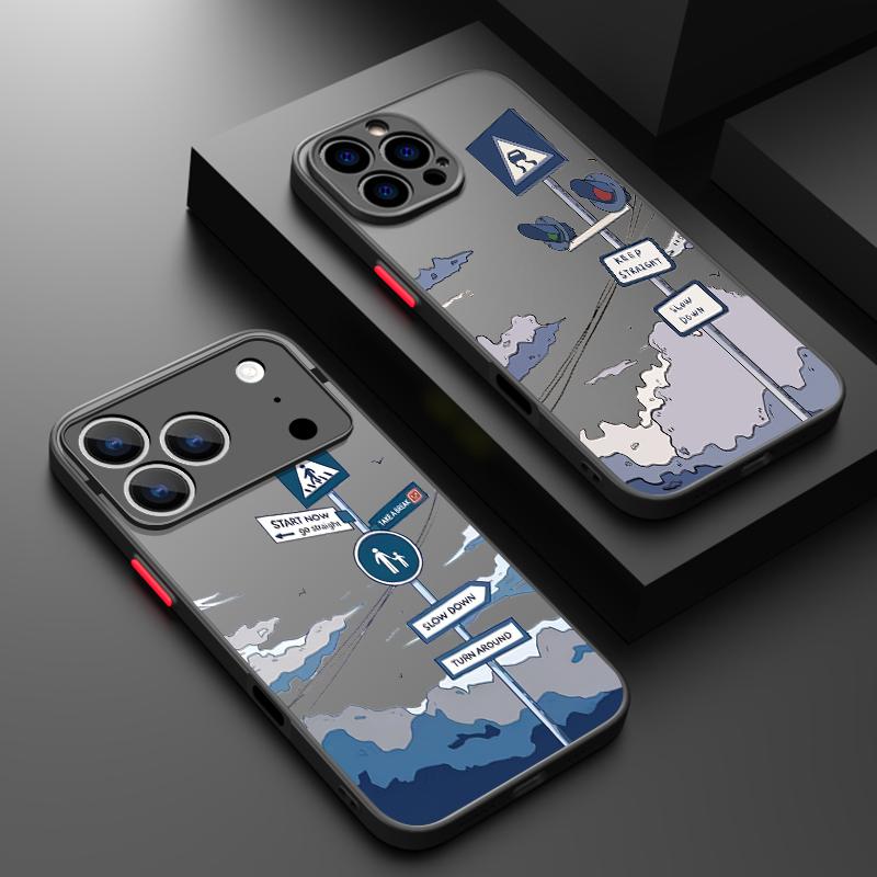 Cloud Signpost Pattern For iPhone 17 Pro Max Case Matte Shockproof Soft Edge Hard Cover For iPhone 13 15 14 16 11 17 Air Funda iPhone 16 Pro Max