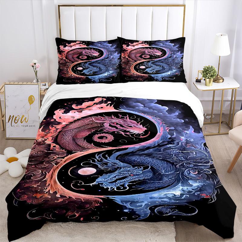 3pcs Yin Yang Dragon Design Bedding Set. Soft and Comfortable with No Core Included (1x Duvet Cover + 2x Pillow Covers) Yy251009256