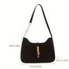 Elegant Solid Color Handbag Shoulder Bag with Golden-Tone Clasp Design, Versatile for Casual Commuter Wear, All Match Armpit Bag