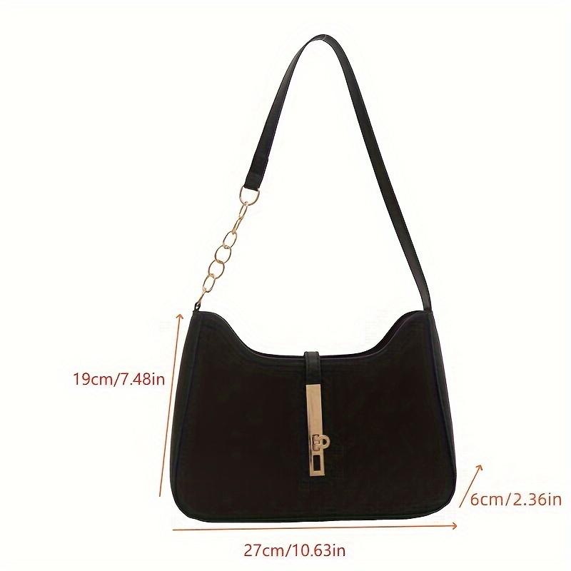 Elegant Solid Color Handbag Shoulder Bag with Golden-Tone Clasp Design, Versatile for Casual Commuter Wear, All Match Armpit Bag