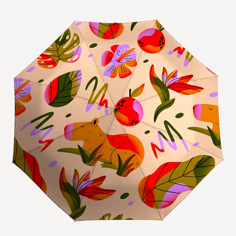 1pc Jungle Animals Floral Pattern Automatic Folding Umbrella, 8-Rib Iron Frame, Casual Outdoor Accessory for Birthday Festival Gifts yy251128167