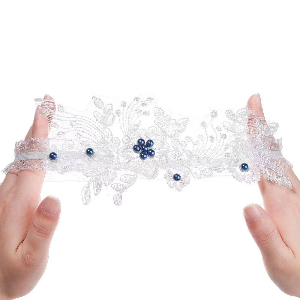 2Pcs Fashion Women Bride Sexy Lace Flower Rhinestones Pearls Wedding Garter White Thigh Leg Garter Ring For Wedding Accessories
