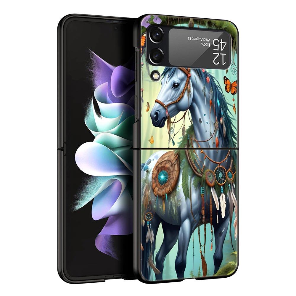 

Жесткий ПК чехол для телефона Samsung Galaxy Z Flip 7 6 5 4 Черная крышка для Galaxy Z Flip 3 Складной противоударный Чехол-сумка с изображением лошади Z Flip 6