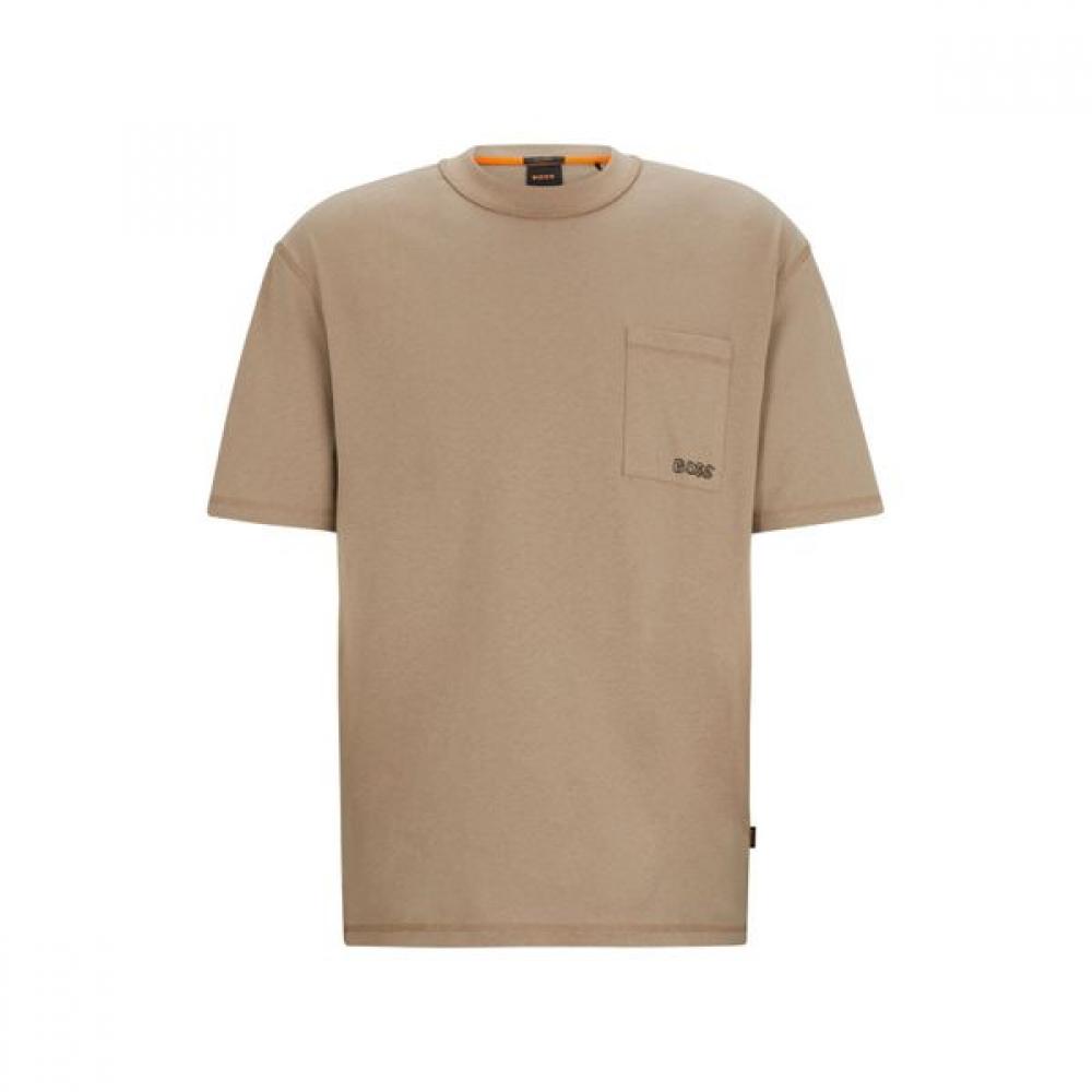 Boss Relaxed FiT Embroidered Logo PockeT ShorT Sleeve T shirT Open Brown 505094 