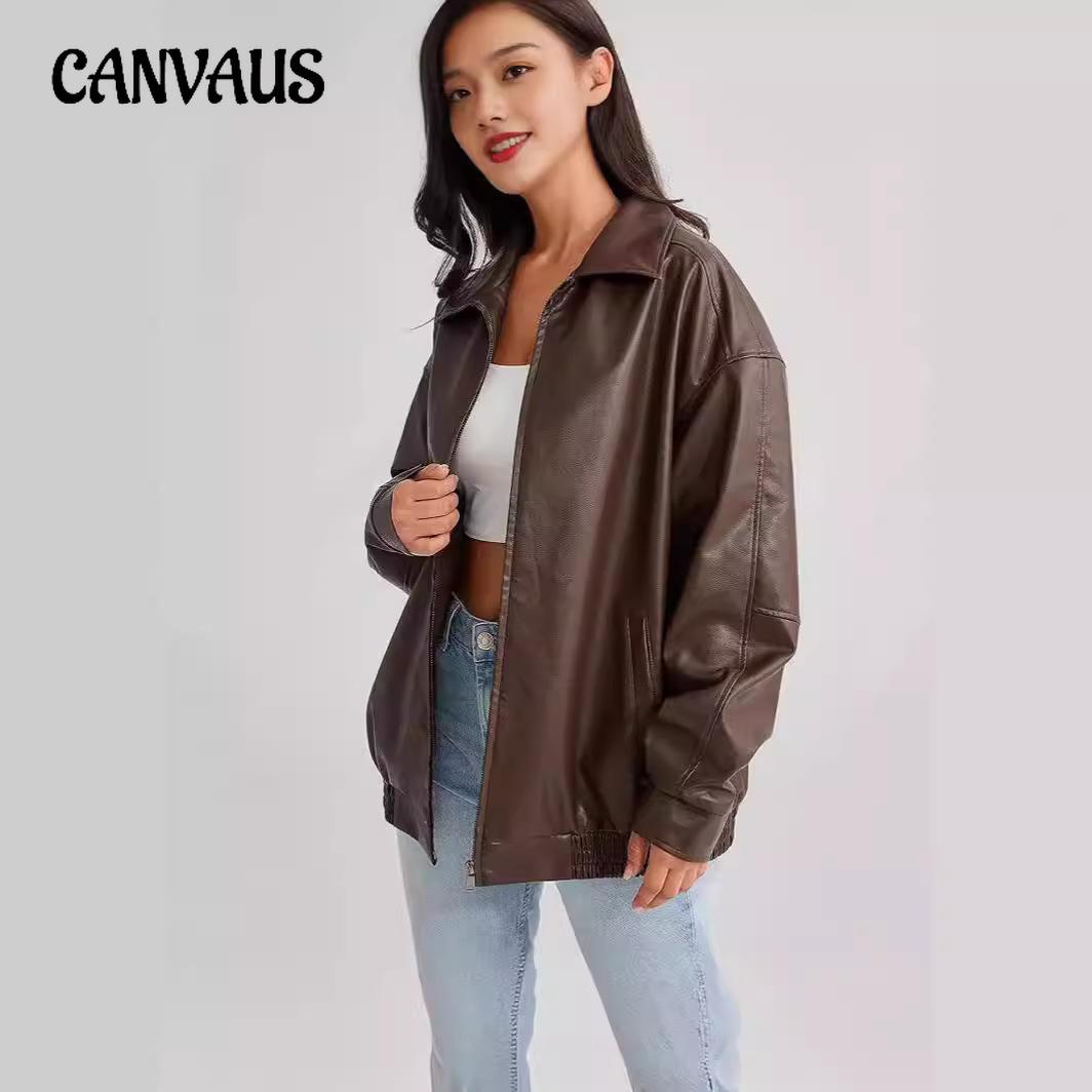 

Осенняя женская куртка больших размеров из искусственной кожи, куртка для мотоцикла, ветровка средней длины
