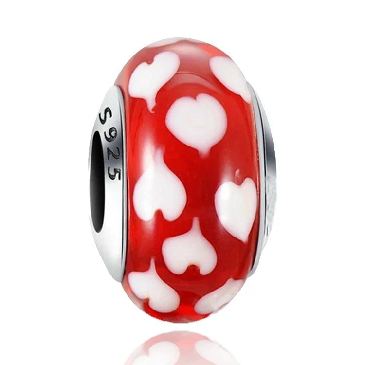 Romantic Red love glass beads copper Classic Murano Glass Charm Compatible With Do It Yourself Bracelets Necklaces Women Jewellery Anniversary gift