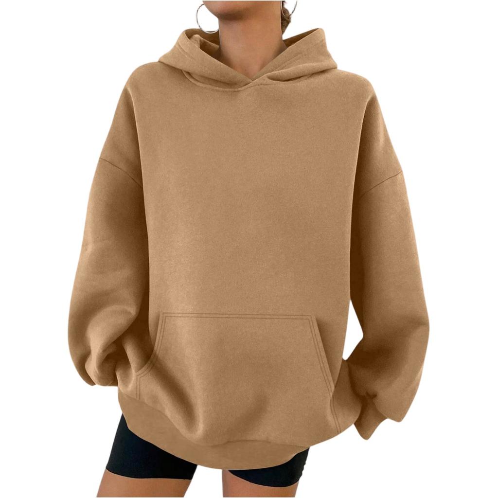 Women's Hooded Long Sleeve Sweatshirt Loose Fit Streetwear Solid Color Pullover Hoodie