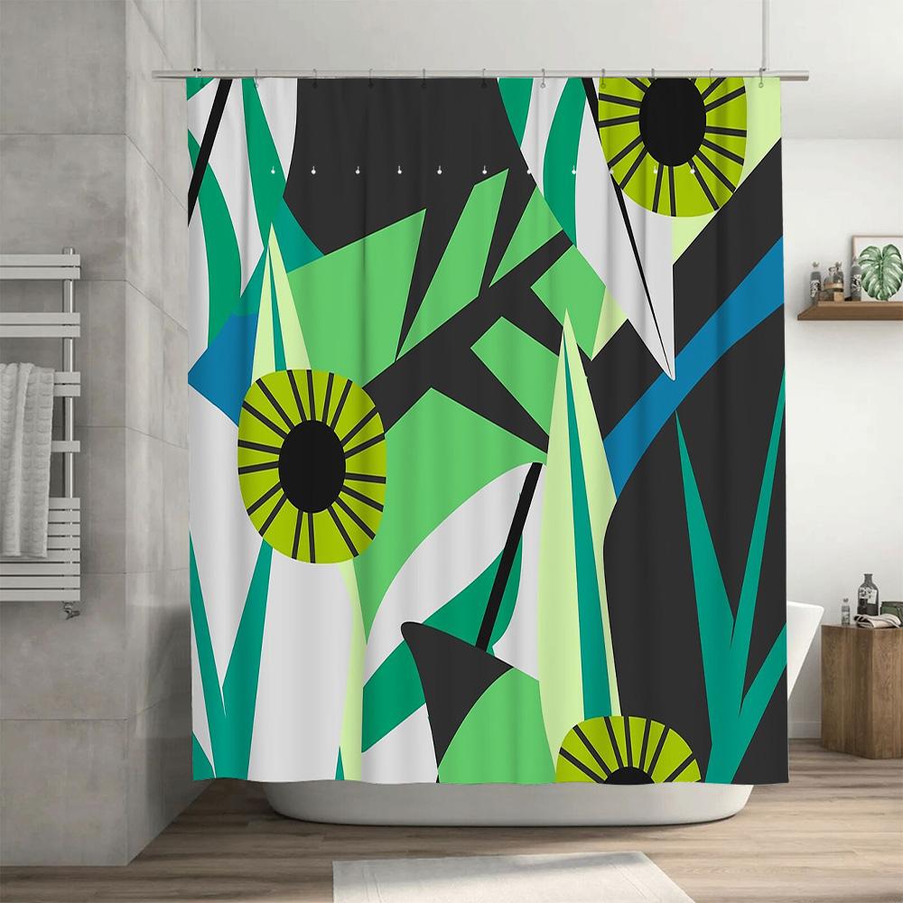 Geometric Abstract Shower Curtain Modern Art Washable Bathroom Decor Set Waterproof Liner