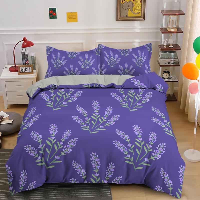 Lavender Duvet Cover Set Purple Romantic Theme Beautiful Flowers Polyester Comforter Cover King Queen Size for Girls Women Kids