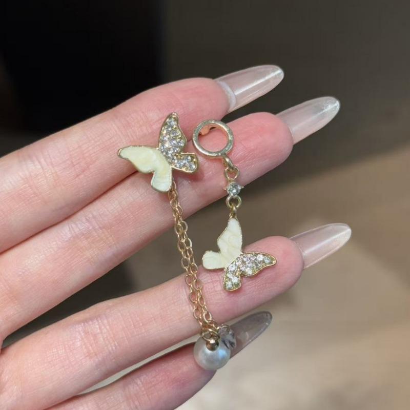 Asymmetric Butterfly Tassel Stud Earrings Women Trendy Luxurious Minority Design Premium Earrings