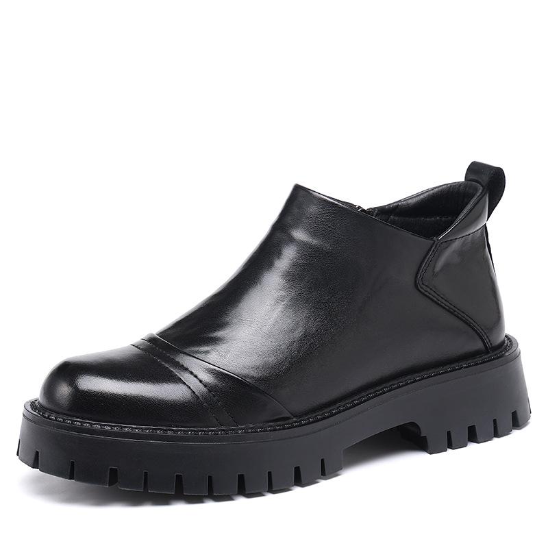 Winter platform shoes men's soft-soled soft-faced men's soft leather velvet Martin boots round head high top