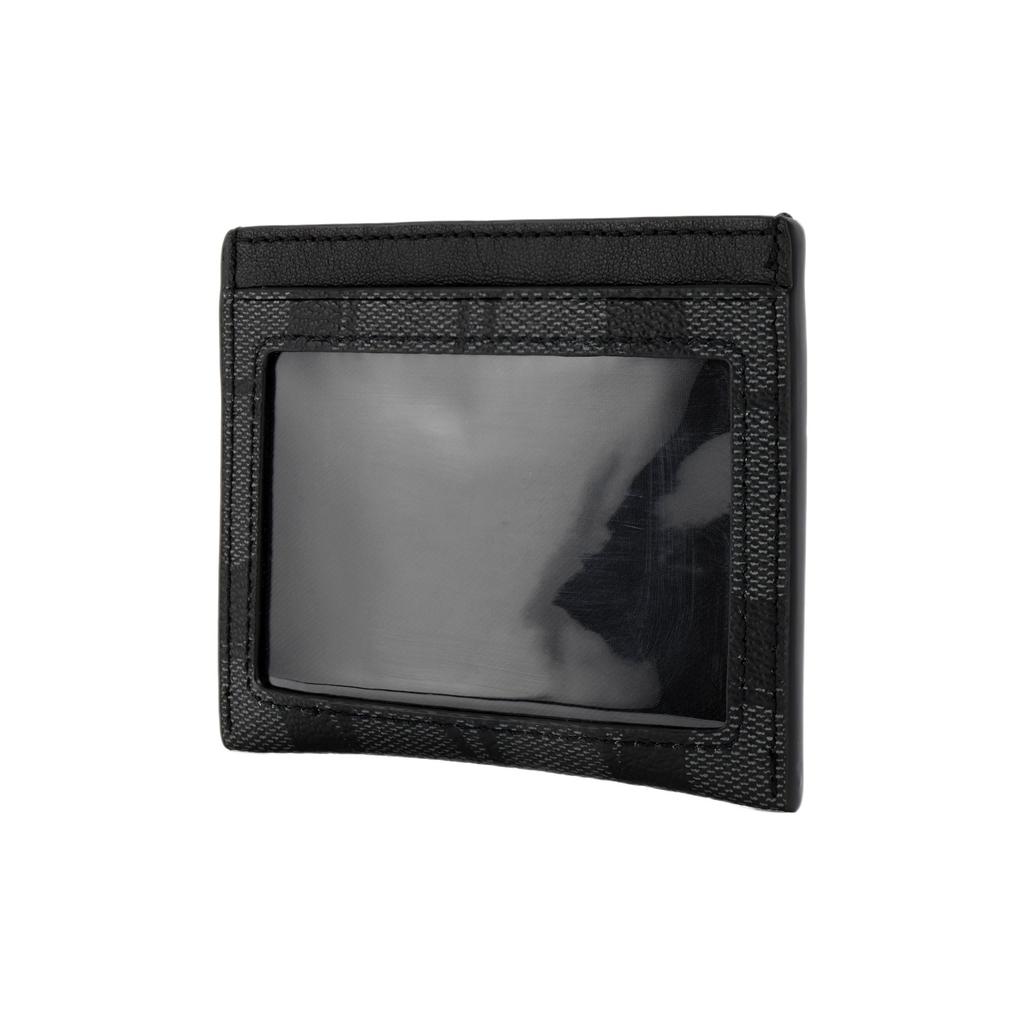 Coach Card Case Classic Monogram Print Three Credit Card Slots Coated Canvas Men Card Holder Gray Black 58110-CQBK