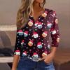 Women's T Shirt Tee Christmas Printed Button 3/4 Sleeve Tunic Daily Weekend Fashion Basic V- Neck Regular Top