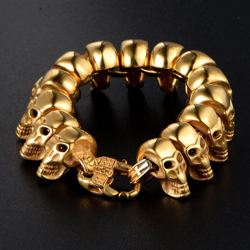 Titanium steel jewelry, punk skull ghost head men s bracelet HFS70 золотой