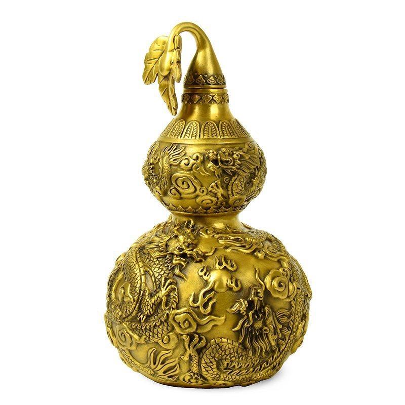 Brass Dragon Pattern Gourd Ornament Large Open Mouth Treasure Gourd for Study Room Home Living Room Brass Crafts
