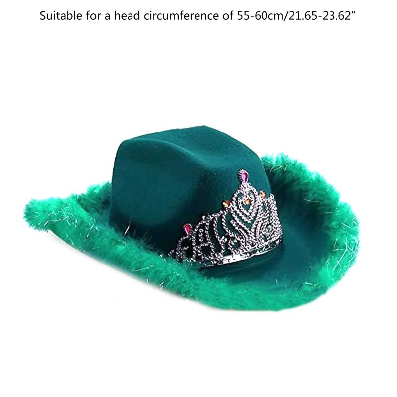 Feather Tinsel Brim Cowboy Hat for Women Western Cowboy Hat Church Hat Model Show Cowboy Hat Rhinestones Crown Hat