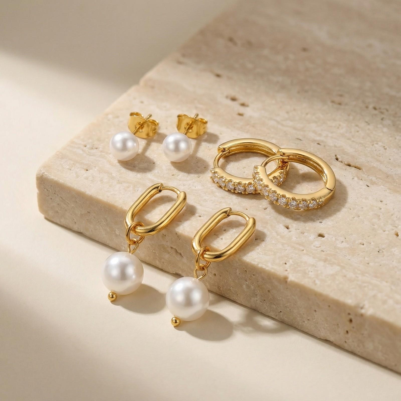 3pic Set Jewelry Elegant Imitation Pearl Hoop Earrings for Women Gold Plated Earrings Fashion Accessories Gift