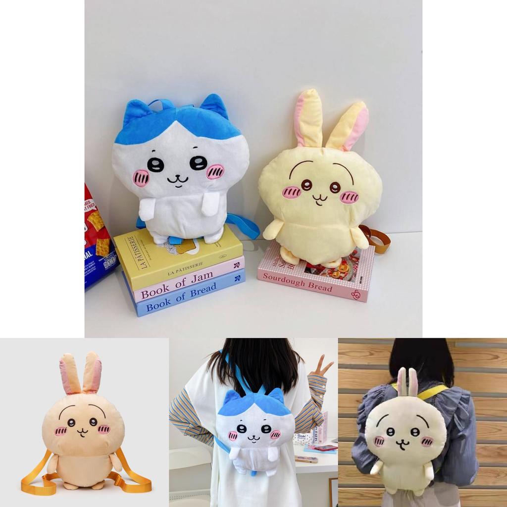 Adorable Chiikawa Plush Backpack Featuring Hachiware And Usagi In Soft Velvet Fabric