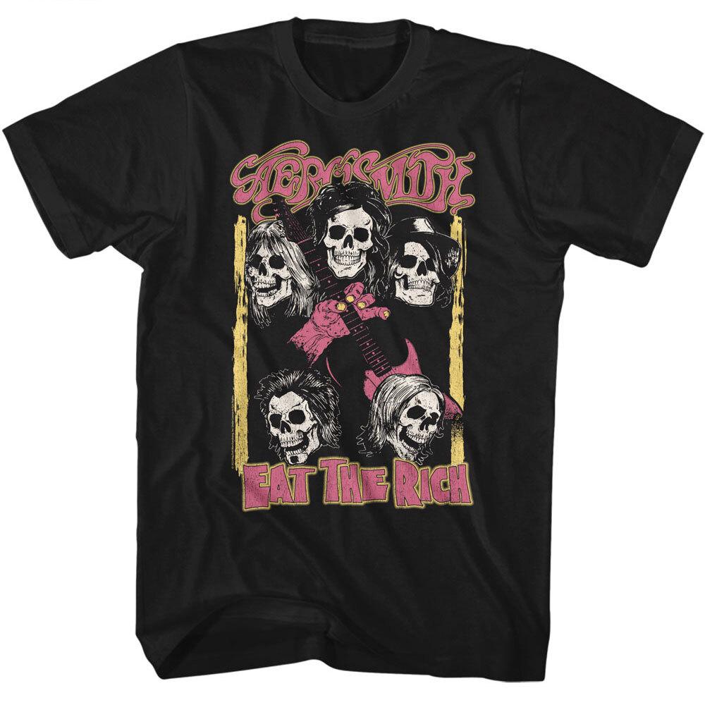 Aerosmith Group Color Guitar Skulls Eat The Rich Men s T Shirt Rock Band Merch S разноцветный