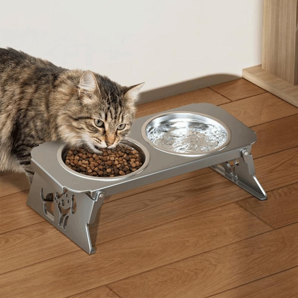 Foldable Raised Pet Feeder Removable Anti-flip Dog Double Bowl Water Food Bowl Non-slip Elevated Cat Bowl Healthy Feeding