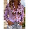 Women's Long Sleeved Shirt with 3D Flower Print and Tree Branch Pattern On the Lapel, Comfortable Men's Top