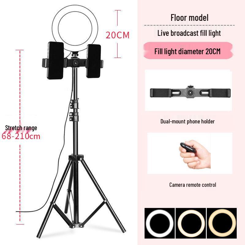 Mobile Phone Live Streaming Ring Light with Retractable Tripod and Multi-Position Stand