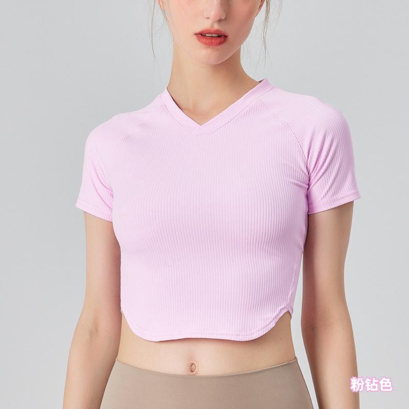 Summer Breathable Thin Sports Short-sleeved Women's Running Fitness Exposed Navel Yoga Vest Nude Skin-friendly Slim-fit T-shirt