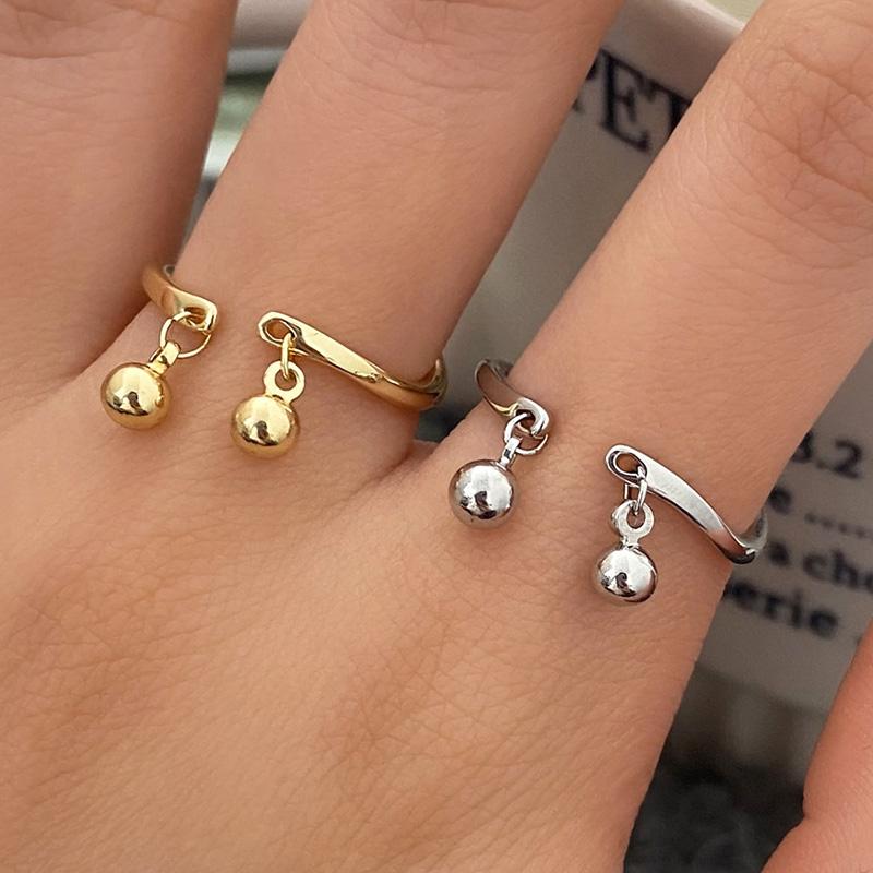 PONYKISS Minimalistický kulatý korálkový přívěsek prsten ze sterlingového stříbra pro ženy Trendy nastavitelný jemný osobní doplňky