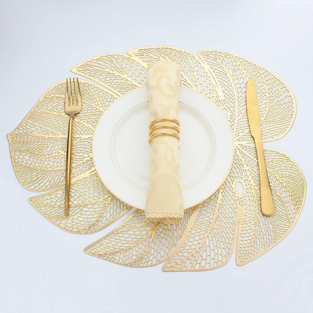 3pcs Anti-stain Leaf Shape Placemat Hollow Tableware Pad Kitchen Accessories Table Mat  Birthday